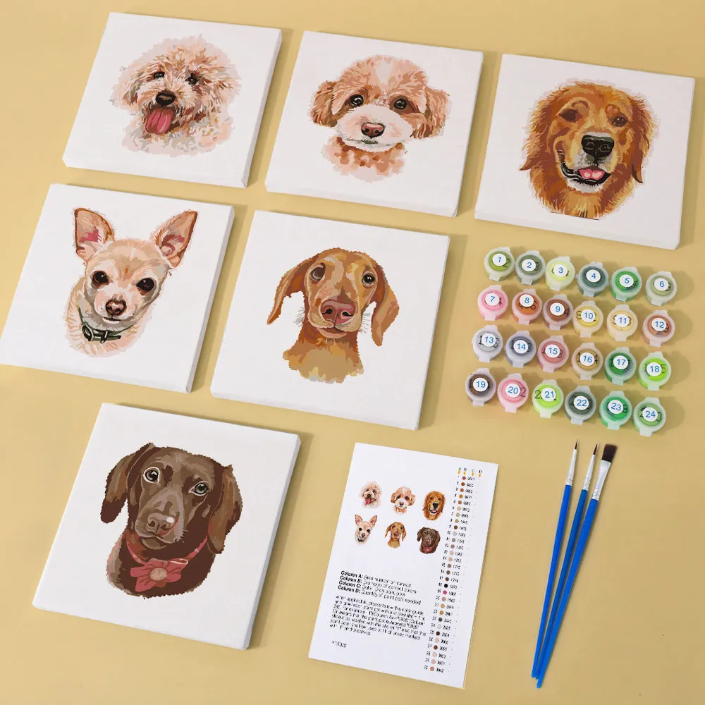 Figured'Art Schattige Honden schilderen op nummer 15x15 6 stuks