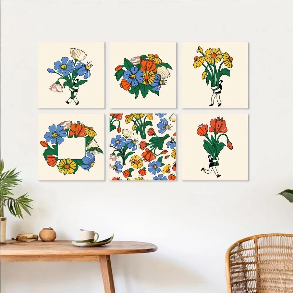 Figured'Art Handgeplukte bloemen schilderen op nummer 20x20 6 stuks