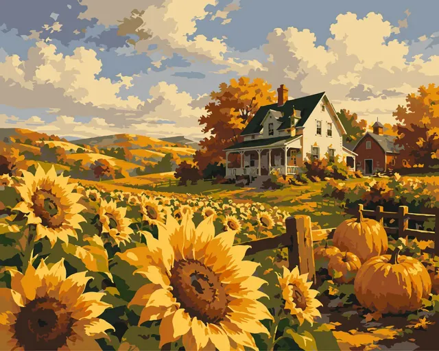 Figured'Art Zonnebloemenveld schilderen op nummer 40x50 landschap