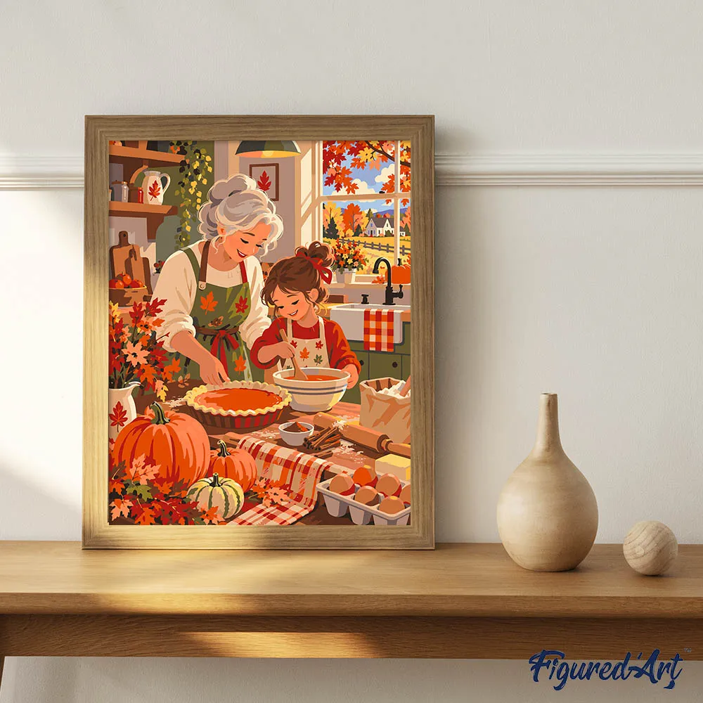 Figured'Art Bakken met Oma schilderen op nummer 40x50cm gemiddeld