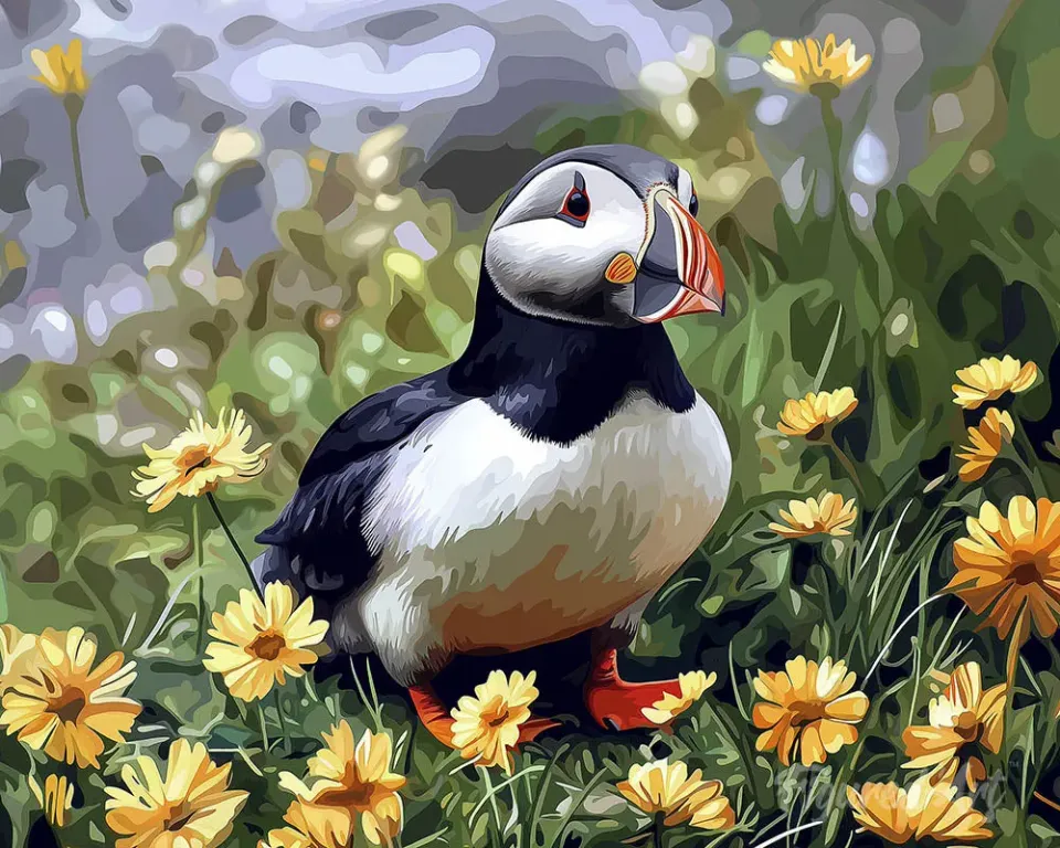 Figured'Art Papegaaiduiker lentebloesem diamond painting 40x50 cm