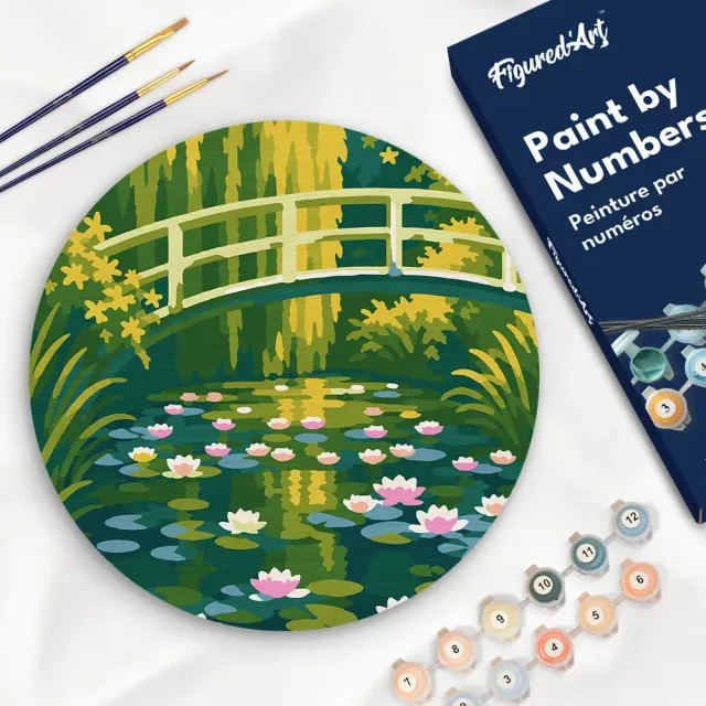 Figured'Art Waterlelies Monet schilderen op nummer houten schijf 30cm