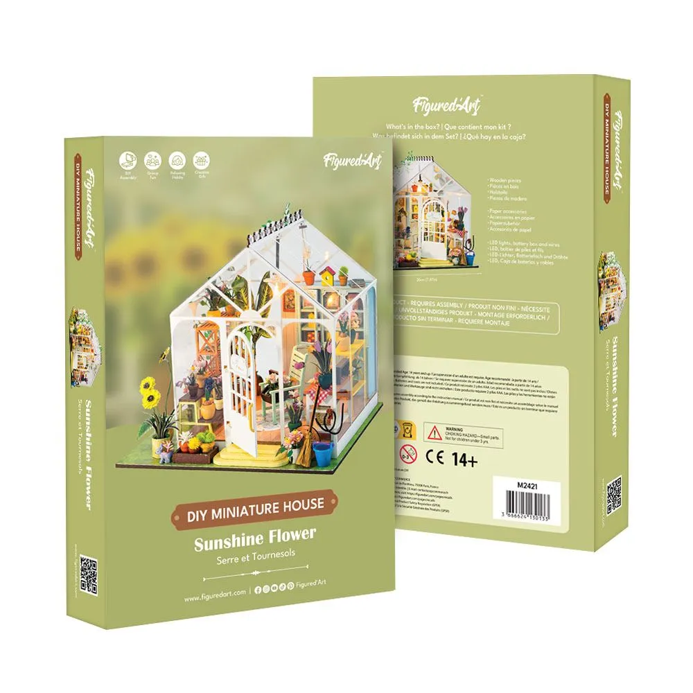 Figured'Art Zonnige Bloem miniatuurhuisje met led