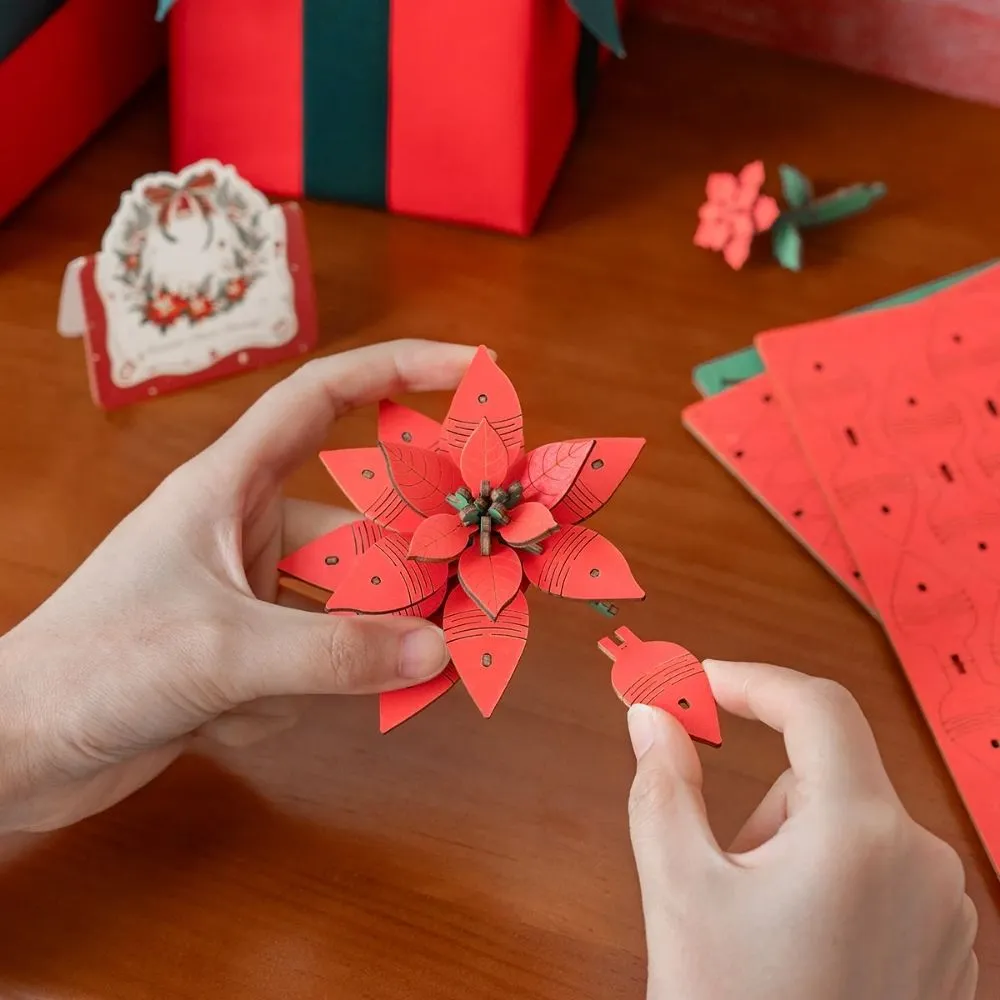 Figured'Art Poinsettia 3D puzzel hout 153 stukjes 14,5cm