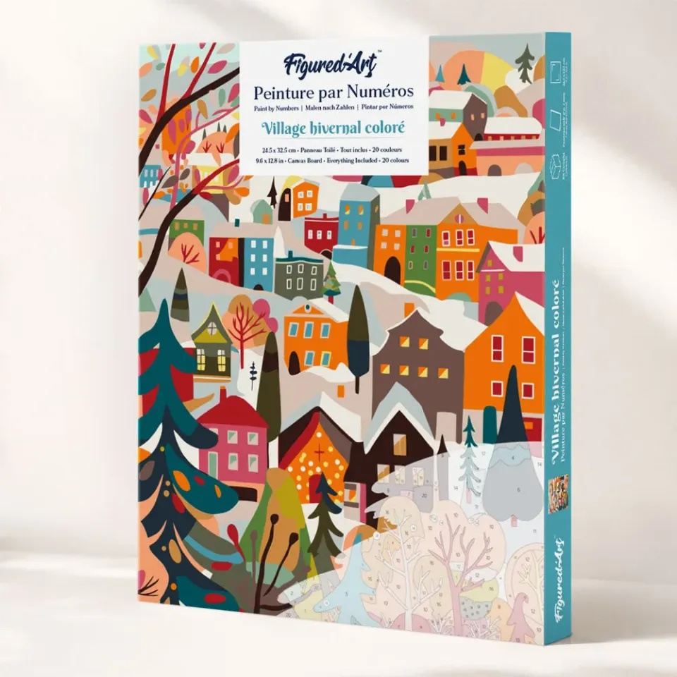 Figured'Art Kleurrijk Winterdorp schilderen op nummer cadeauset winter