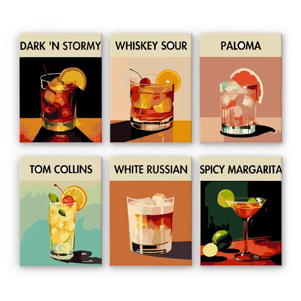 Figured'Art Serie Kunst Mixologie van Moderne Bar 2 schilderen op nummer 6 stuks
