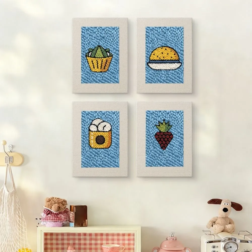 Figured'Art Snacktijd 2 punch needle set 4 stuks met frame 20x30