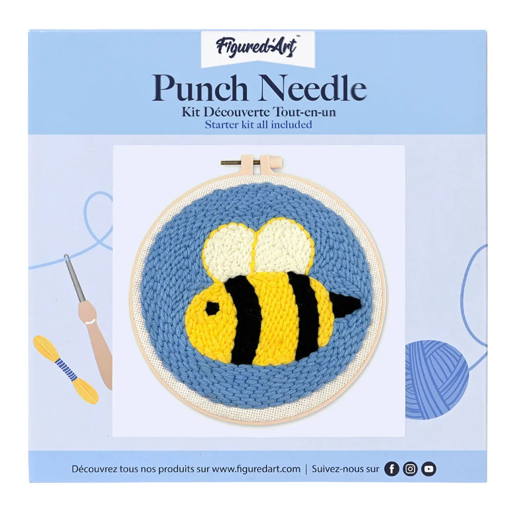 Figured'Art Schattige Bij punch needle pakket 20cm rond frame