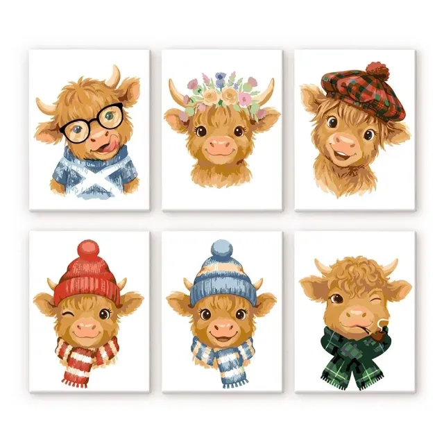 Figured'Art Mini Kleine Moe Vrienden schilderen op nummer 15x20cm 6 stuks koeien