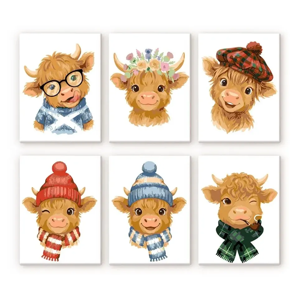 Figured'Art Mini Kleine Moe Vrienden schilderen op nummer 15x20cm 6 stuks koeien