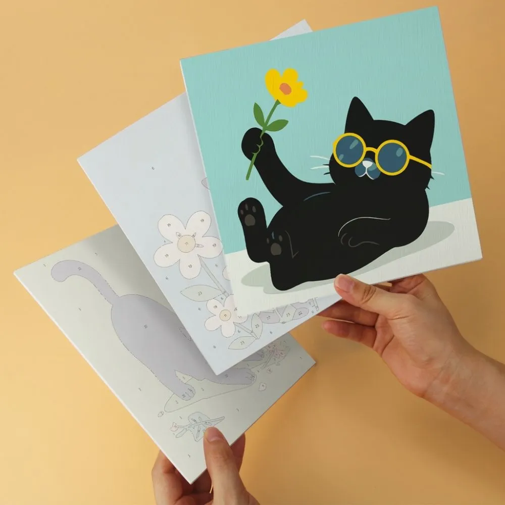 Figured'Art Mini Serie Katten en bloemen schilderen op nummer 20x20 cm 6 stuks