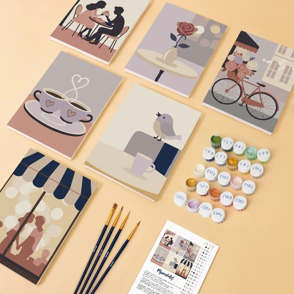 Figured'Art Mini Romantisch Café schilderen op nummer 15x20cm 6 stuks