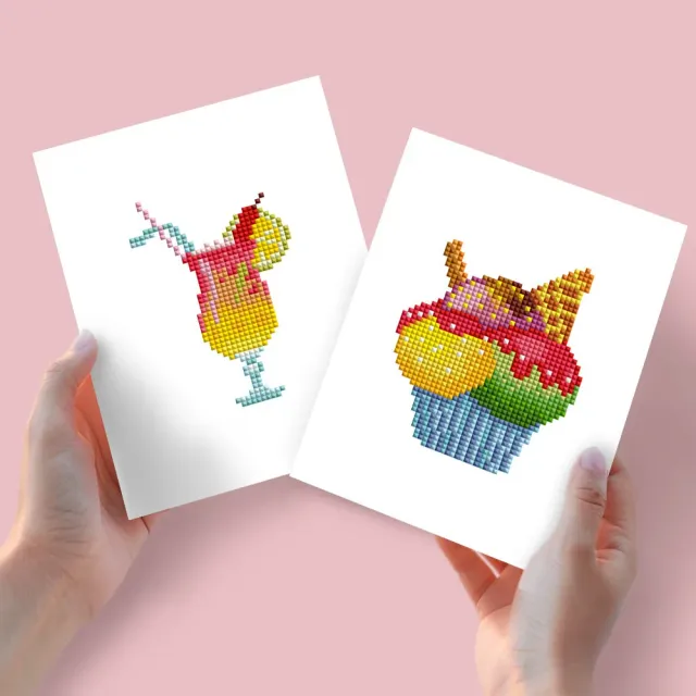Figured'Art Cocktail en Cupcake mini diamond painting 15x20cm 2 stuks