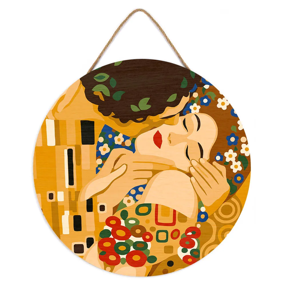 Figured'Art De kus Klimt schilderen op nummer houten schijf 30cm