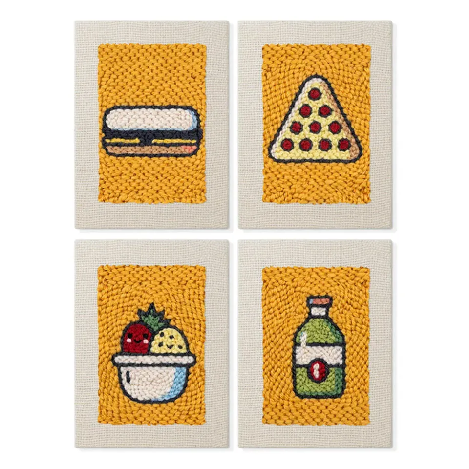 Figured'Art Snack Aanval punch needle set 4 stuks 20x30cm