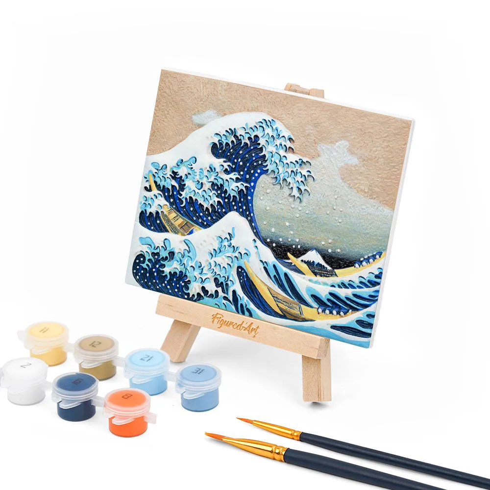 Figured'Art Grote golf van Kanagawa 3D schilderij reliëf 13,5 cm
