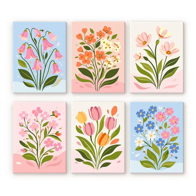 Figured'Art Pastelbloemen mini schilderen op nummer 15x20 6 stuks