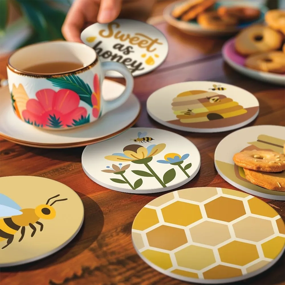 Figured'Art Bijen tuin onderzetters schilderen op nummer 10cm 6st