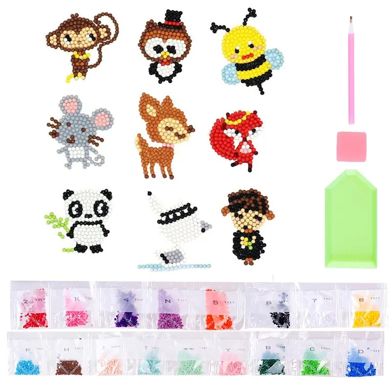 Figured'Art Dieren diamond painting stickers 9 stuks kind