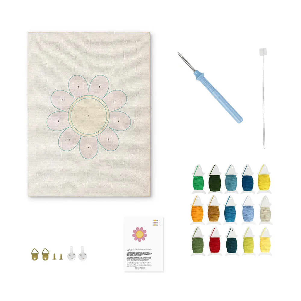 Figured'Art Roze Madeliefje punch needle pakket 20x30cm bloemen