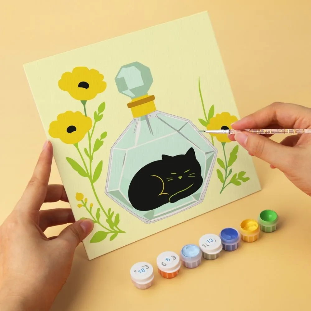Figured'Art Botanische katten schilderen op nummer 20x20cm 6 stuks