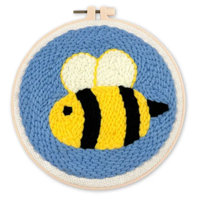 Figured'Art Schattige Bij punch needle pakket 20cm rond frame