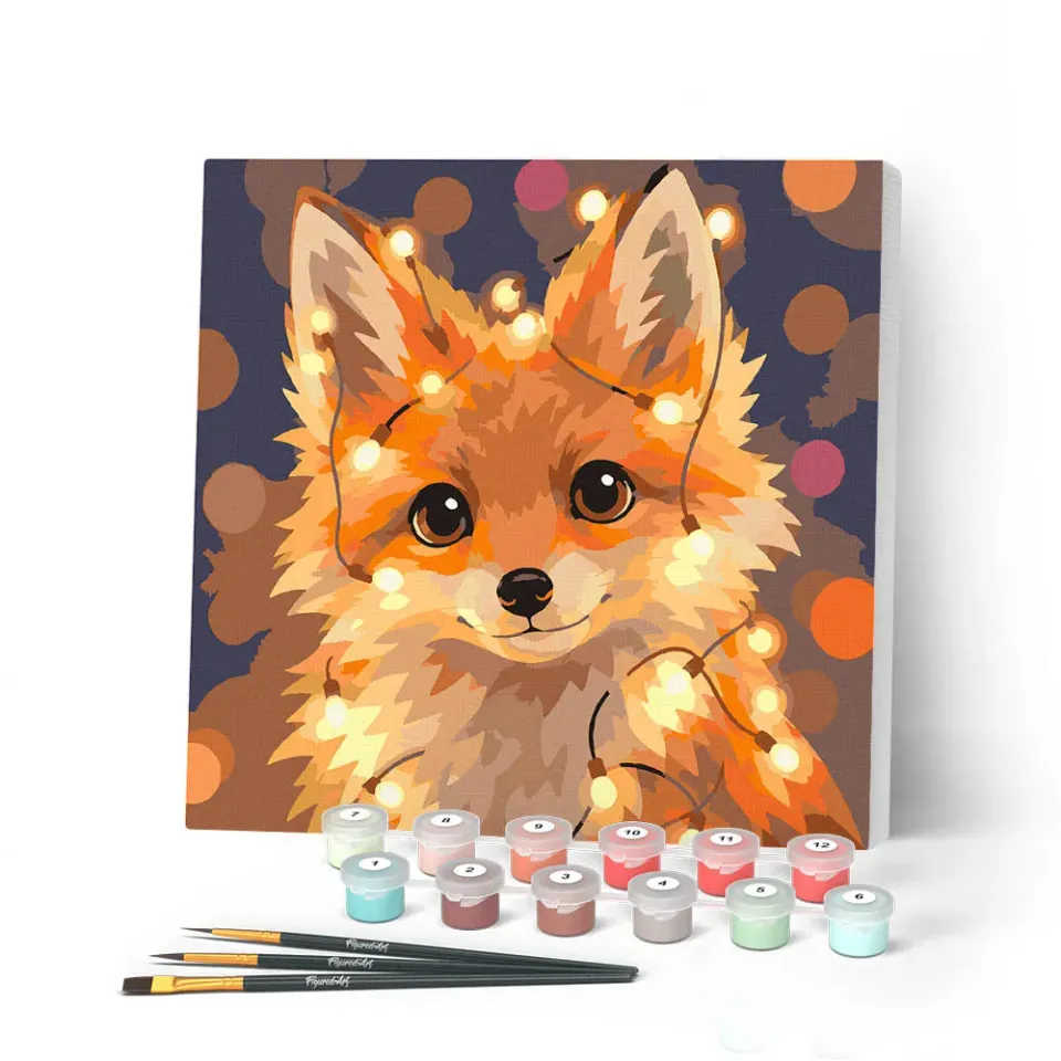Figured'Art Kleine Vos met Lichtbollen mini schilderen op nummer 20x20 vos