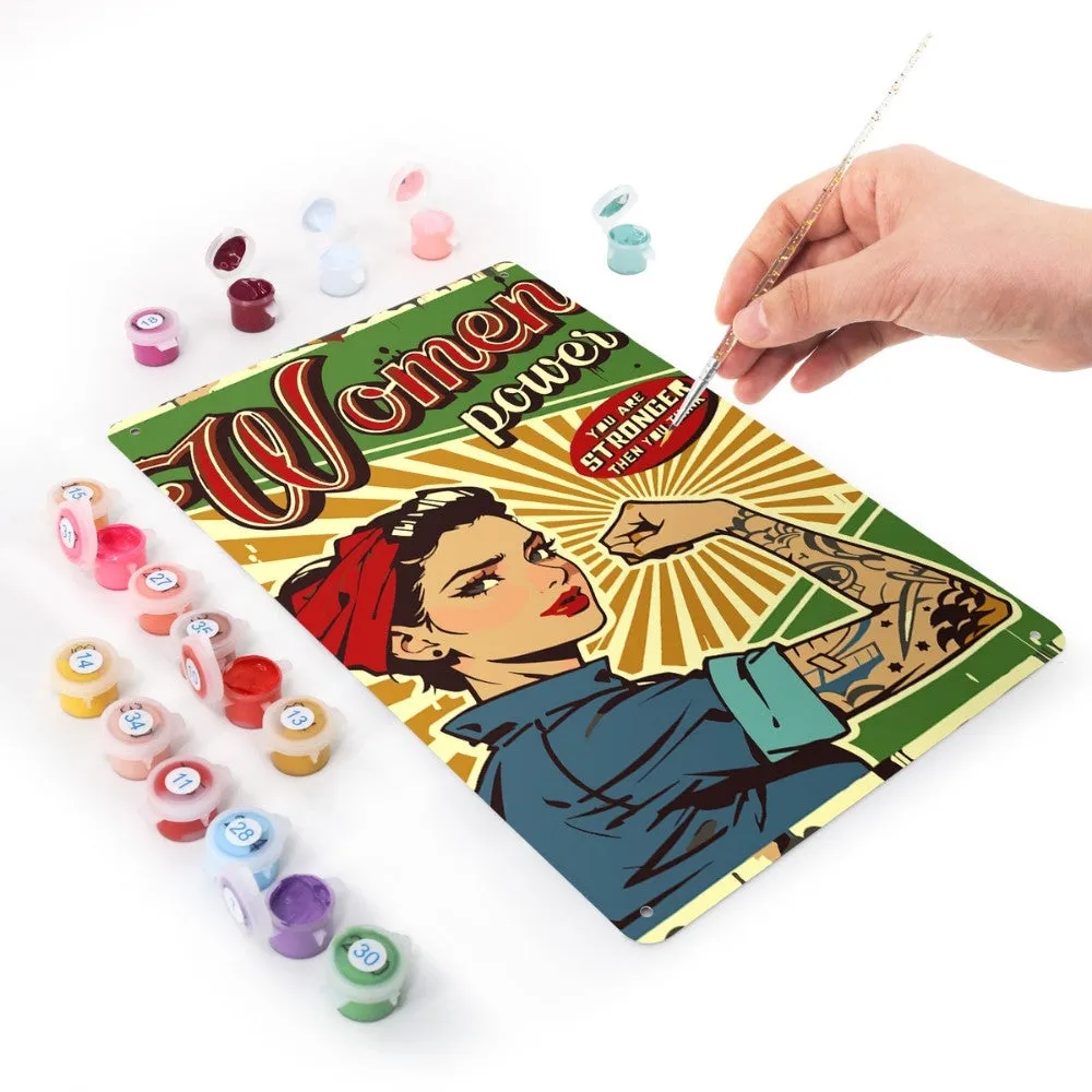 Figured'Art Vrouwenpower metalen poster schilderen op nummer 30x20cm