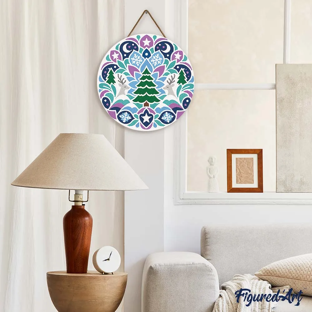 Figured'Art Kerstmandala diamond painting houten schijf 30 cm