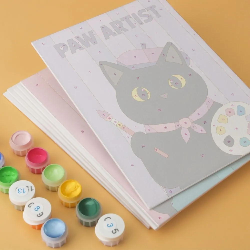 Figured'Art Schattig en nieuwsgierig schilderen op nummer 6 stuks kat