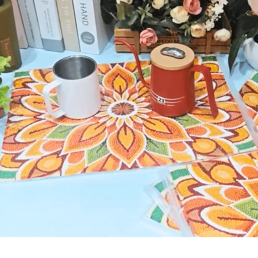 Craft Buddy Crystal Art Flower placemats set van 4 oranje