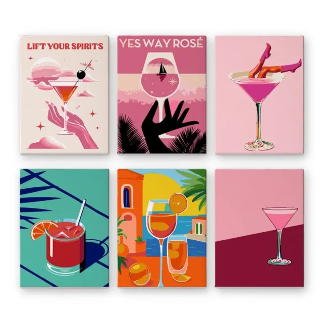 Figured'Art Chique Cocktailposters mini schilderen op nummer 15x20 6 stuks