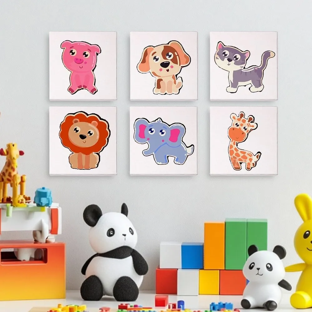Figured'Art Schattige Dieren mini schilderen op nummer 15x15cm 6 stuks