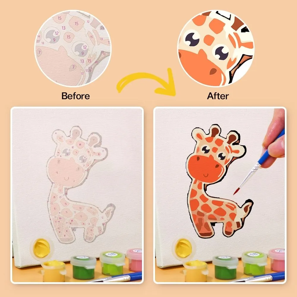 Figured'Art Schattige Dieren mini schilderen op nummer 15x15cm 6 stuks