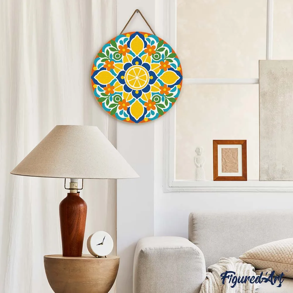 Figured'Art Citrusmandala diamond painting houten schijf 30 cm rond