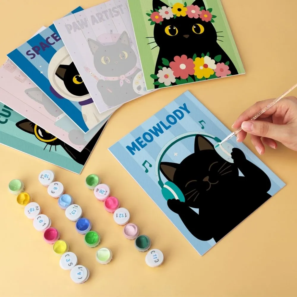Figured'Art Schattig en nieuwsgierig schilderen op nummer 6 stuks kat