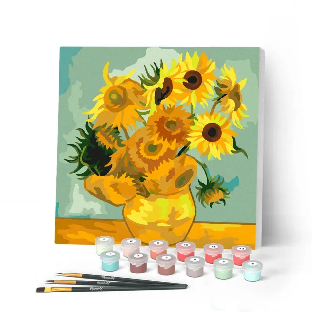 Figured'Art Mini Van Gogh Zonnebloemen schilderen op nummer 20x20cm met frame