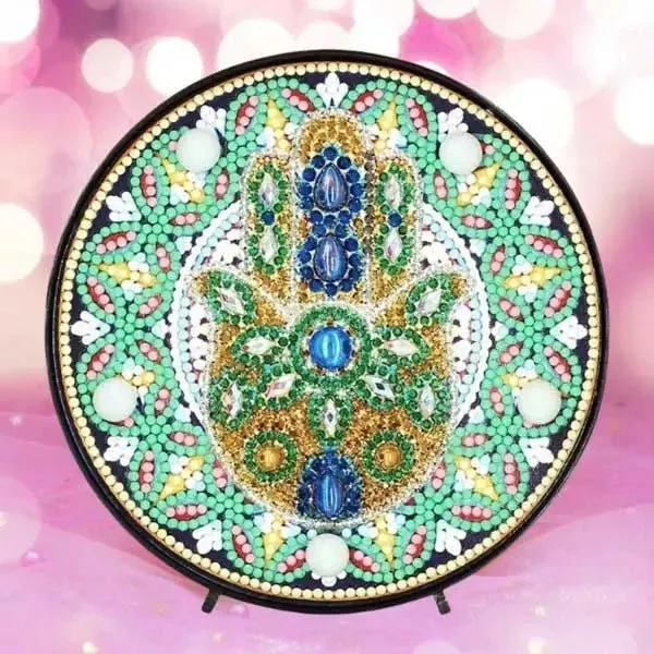 Figured'Art Hamsa-Hand Diamond Painting LED-Lamp 15 cm