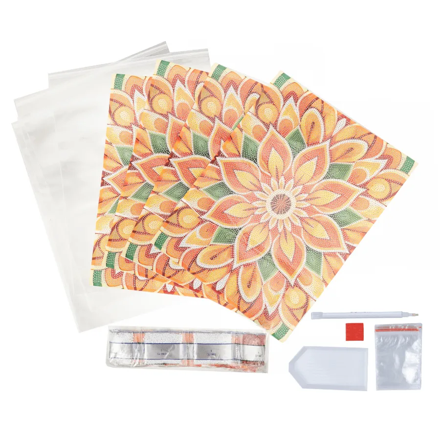Craft Buddy Crystal Art Flower placemats set van 4 oranje