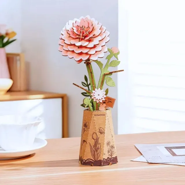 Figured'Art Roze Dahlia 3D Puzzel Hout 93 stukjes decoratie