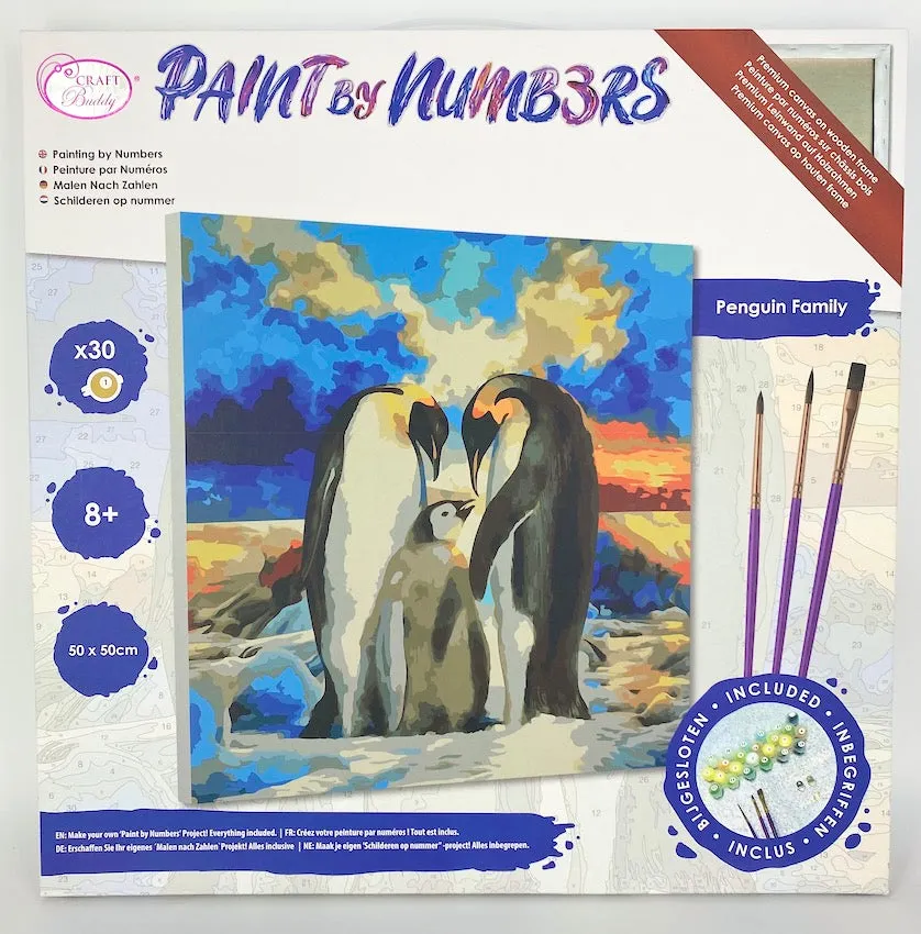 Craft Buddy Penguin Family schilderen op nummer canvas 50x50 cm