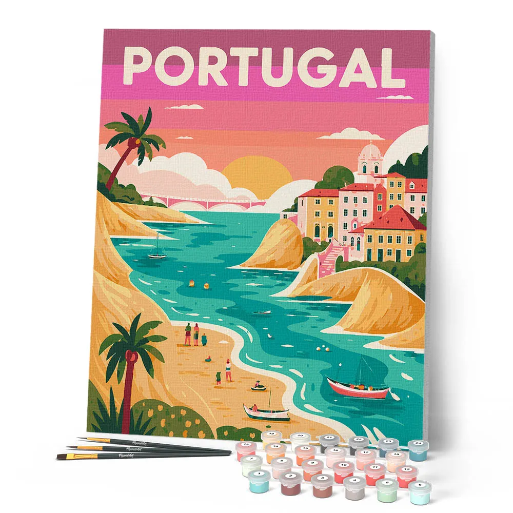 Figured'Art Reisposter Portugese oceaankust schilderen op nummer 40x50