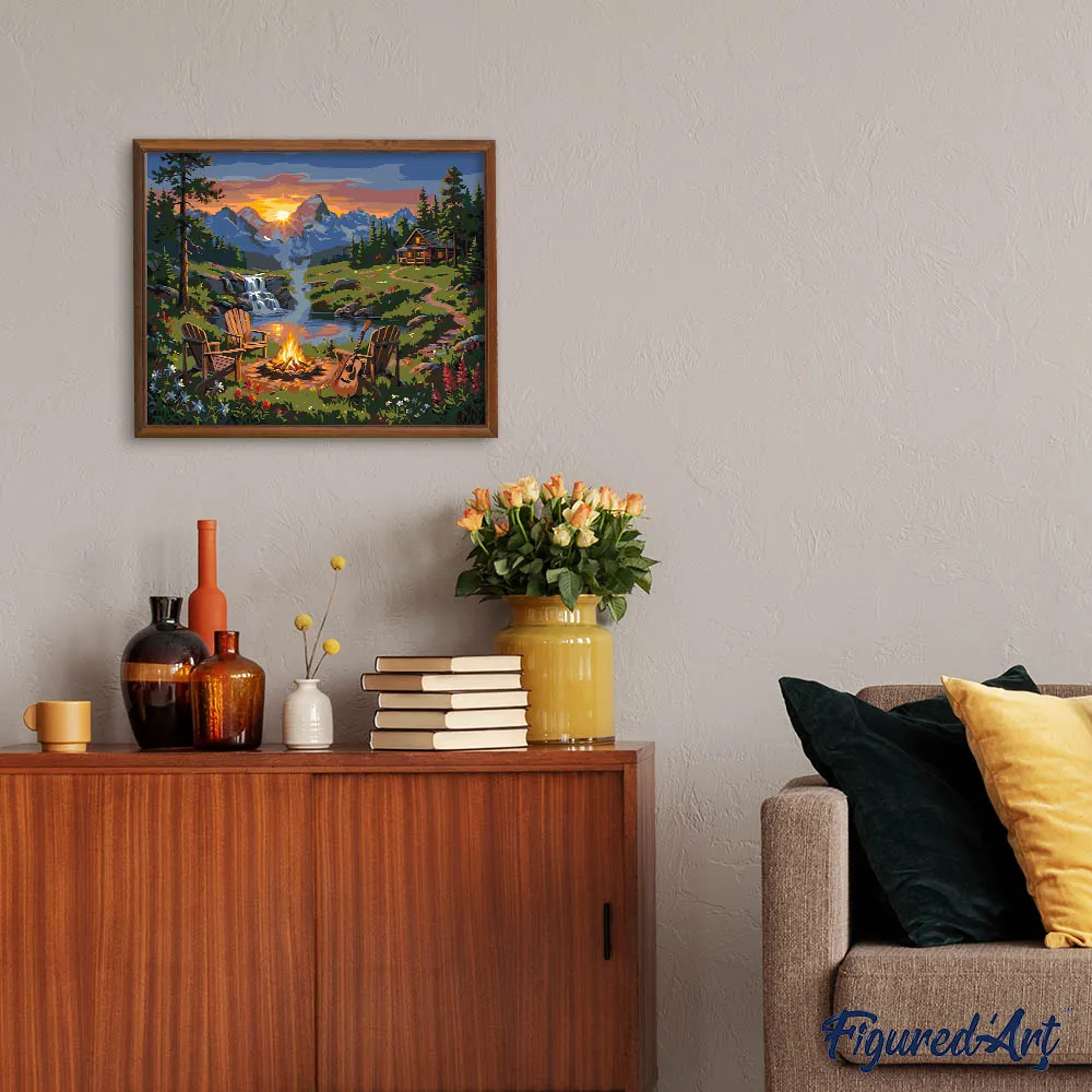 Figured'Art Kampvuur-ontsnapping bergen schilderen op nummer 40x50cm