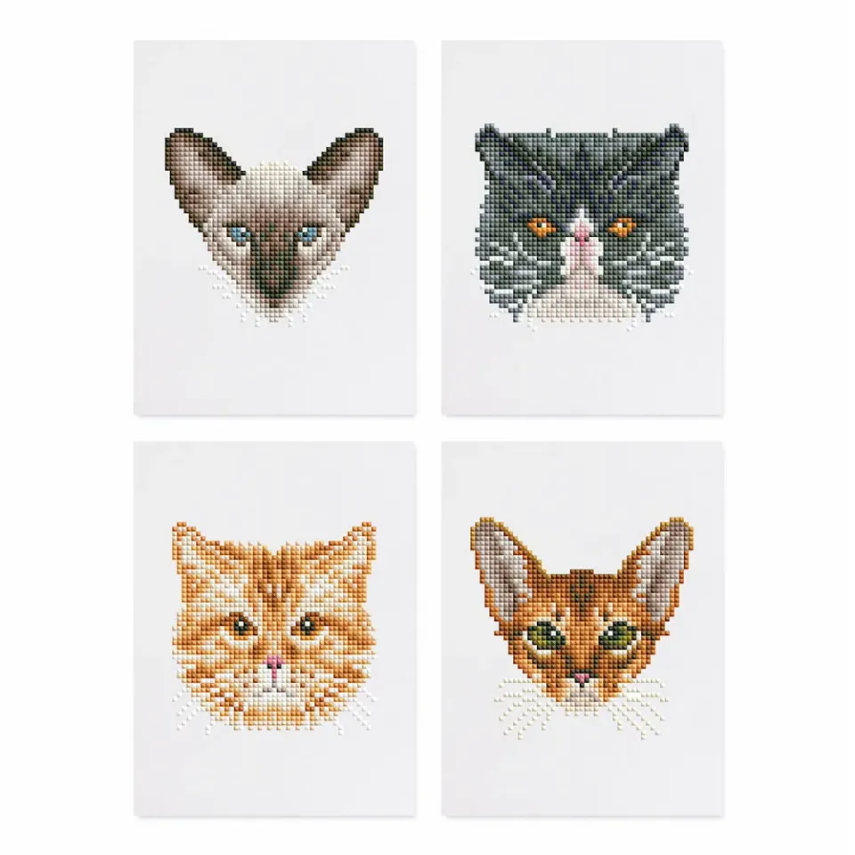 Figured'Art Kattenvrienden mini diamond painting 15x20 cm 4 stuks