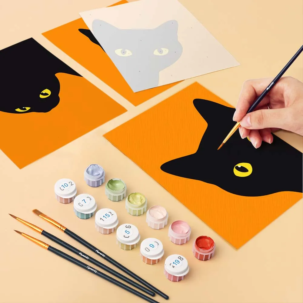 Figured'Art Mini Serie Zwarte Kat Kiekeboe schilderen op nummer 15x20cm 6 stuks