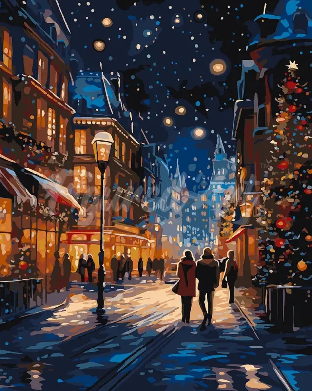 Figured'Art Sterrenrijke Kerstwandeling schilderen op nummer 40x50 cm