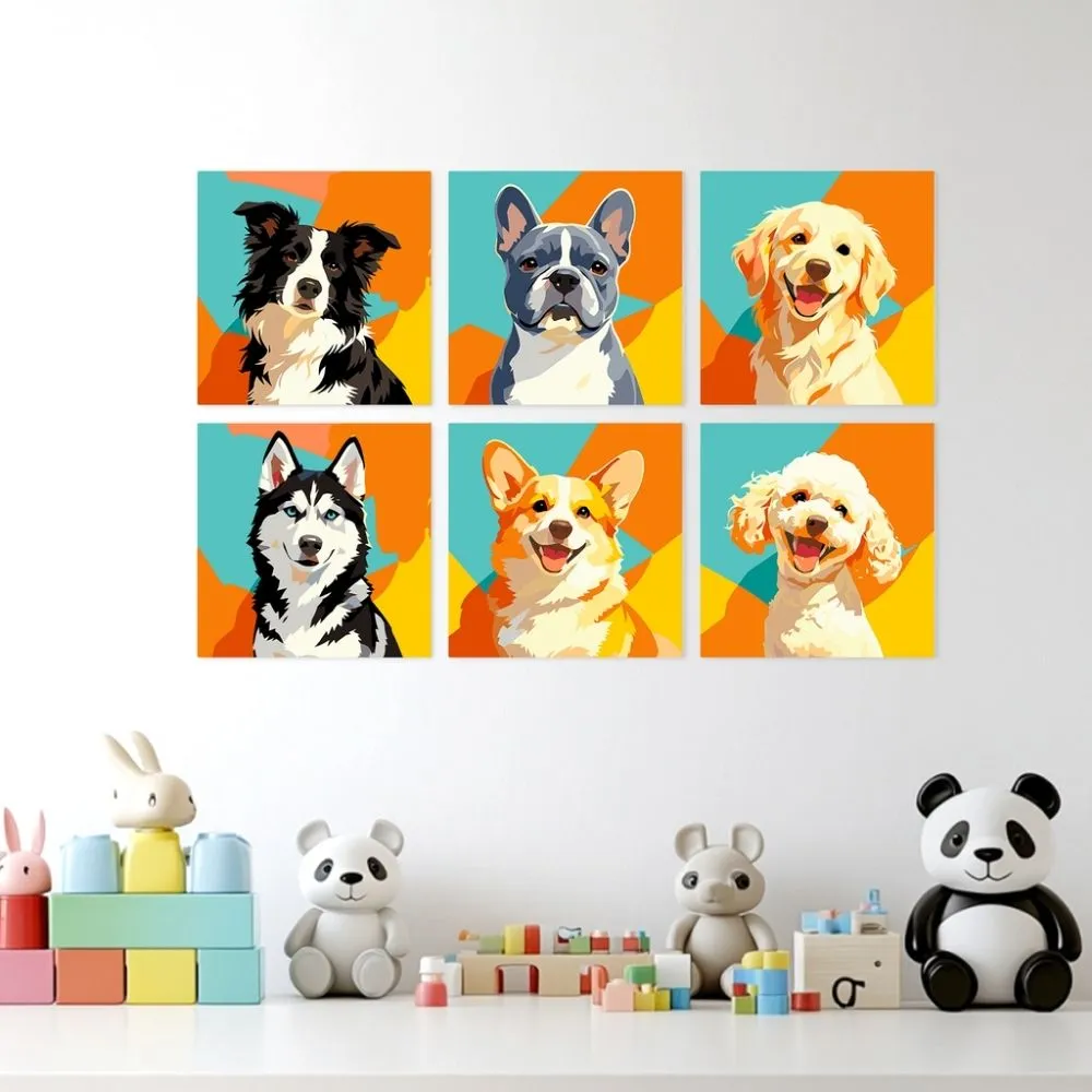 Figured'Art Mini Serie Pop-hondenportretten canvas 6x 20x20 cm