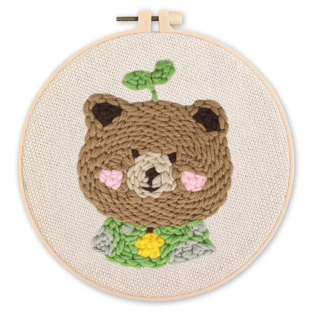 Figured'Art Bruine beer 2 punch needle pakket 20x20 cm wol