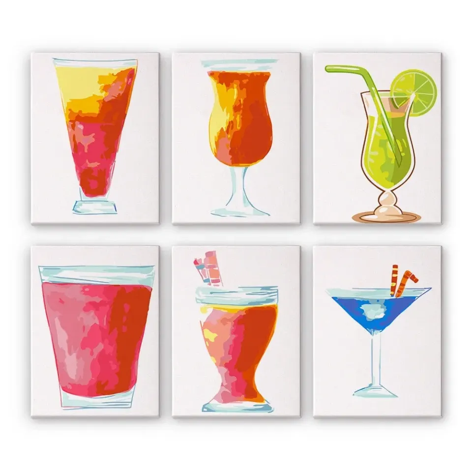 Figured'Art Mini Kleurrijke Cocktails schilderen op nummer 15x20cm 6 stuks