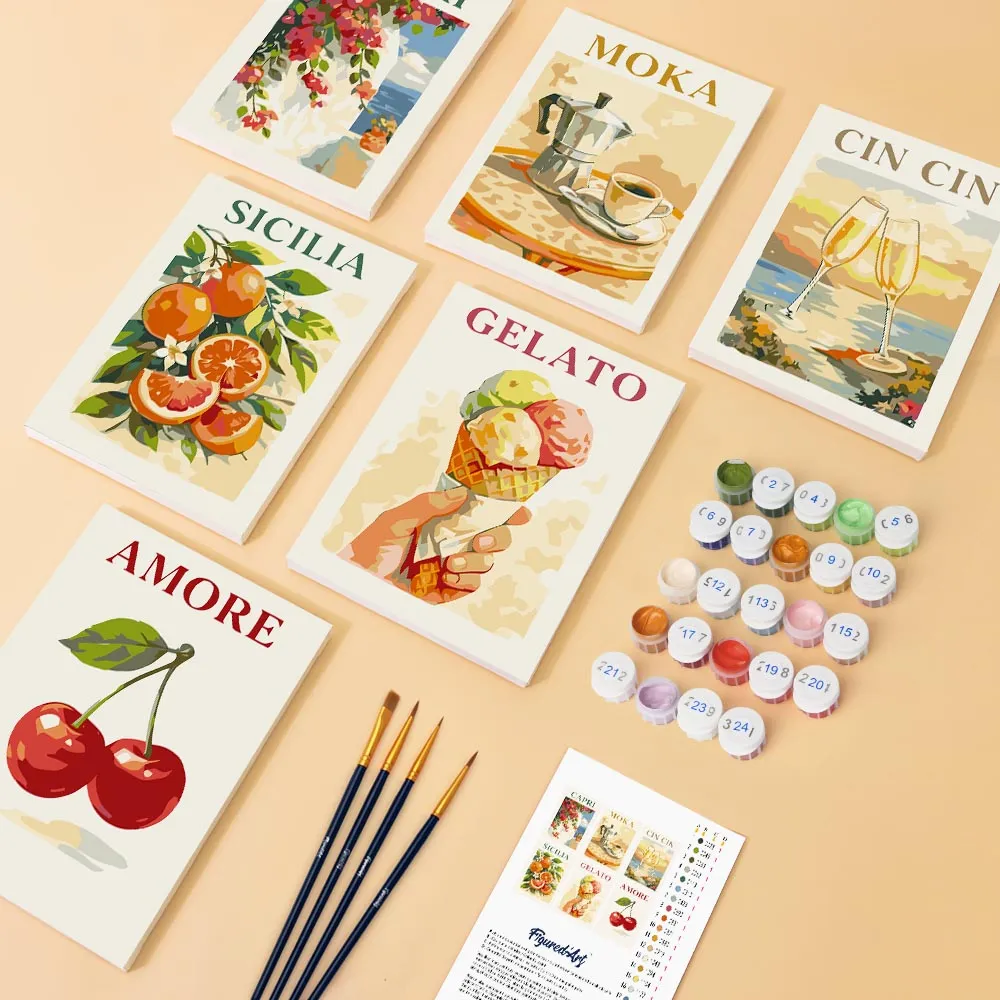 Figured'Art Dolce Italië mini schilderen op nummer 15x20cm 6 stuks